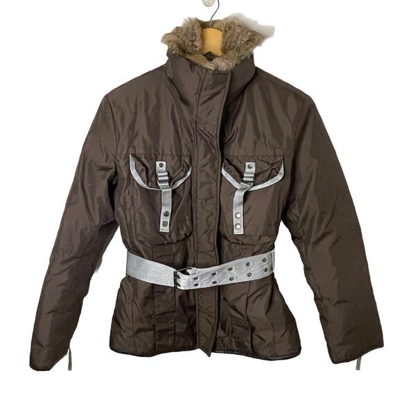 Compagnia Della Moda Brown Down Jacket Rabbit Fur Collar Women XS/S Alps Skiing - Picture 5 of 16